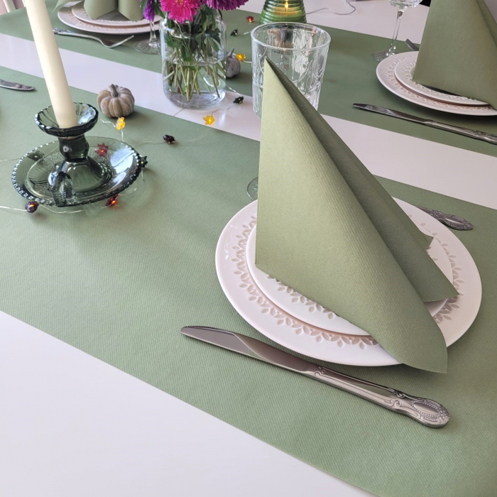 Set accesorii decorative masa festiva - servetele festive Linclass oliv, servetele pentru tacamuri, traversa de masa Linclass Oliv [7]