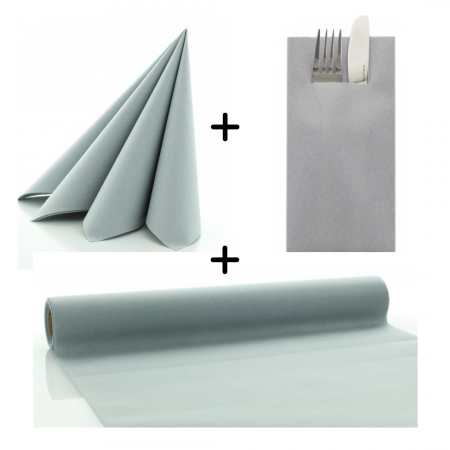 SETURI de masa - Set accesorii gri pentru decorarea mesei  - servetele festive, servetele pentru tacamuri, rola traversa Linclass Gri