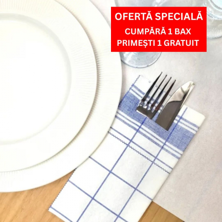 1 + 1 GRATIS - BAX Servetele cu BUZUNAR pentru tacamuri, Linclass Nadeem (carouri albastre) / 40 x 40 cm / 750 buc