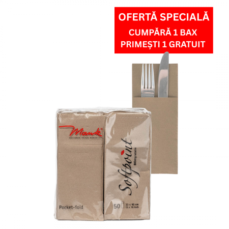 1 + 1 GRATIS - BAX Servetele cu BUZUNAR pentru tacamuri - Softpoint (Bej) / 33 x 40 cm / 900 buc