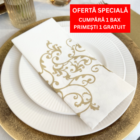 1 + 1 GRATIS - BAX Servetele de masa festive din Airlaid - GOLD (imprimeu auriu) / 48 x 43 cm / 600 buc