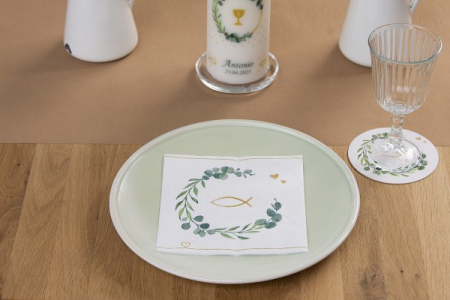 Coastere/suporturi din carton pentru pahare, halbe sau cesti / albe (imprimeu peste) / diametru 10,7 cm / 100 buc [4]