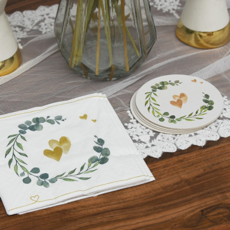 Coastere/suporturi din carton pentru pahare, halbe sau cesti / albe (imprimeu inimi) / diametru 10,7 cm / 100 buc [5]