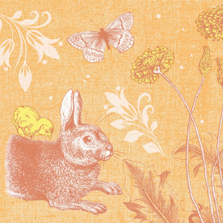 Servetele festive Linclass - Peter (Iepuras, fundal portocaliu pastel, model de Paste) / 40 x 40 cm / 50 buc [9]