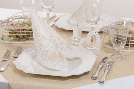 Servetele de masa festive Linclass Wedding - Nunta (Crem-Auriu) / 40 x 40 cm / 50 buc [5]