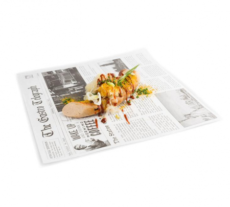 VESELA PREMIUM UNICA FOLOSINTA - Foi hartie impermeabila (cerata) rezistente la grasime, print tip ziar, 300 x 300 mm, 300 buc