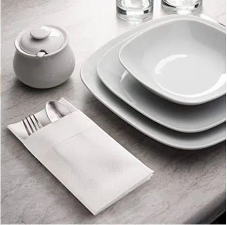 Servetele cu BUZUNAR pentru tacamuri Linclass cu manseta - Alb/ 40 x 40 cm / 75 buc [2]