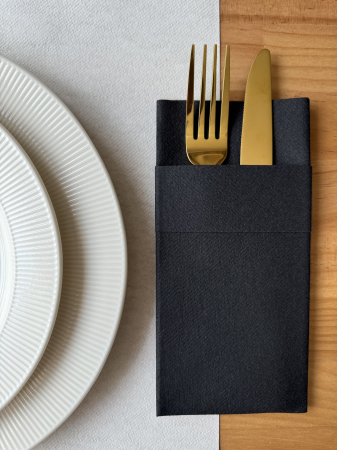 Linclass, HIGH QUALITY - Servetele cu BUZUNAR pentru tacamuri Linclass cu manseta - Negru / 40 x 40 cm / 75 buc