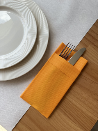 Linclass, HIGH QUALITY - Servetele cu BUZUNAR pentru tacamuri Linclass cu manseta - Portocaliu / 40 x 40 cm / 50 buc