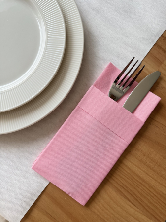Servetele cu BUZUNAR pentru tacamuri Linclass cu manseta - Roz / 40 x 40 cm / 50 buc [2]