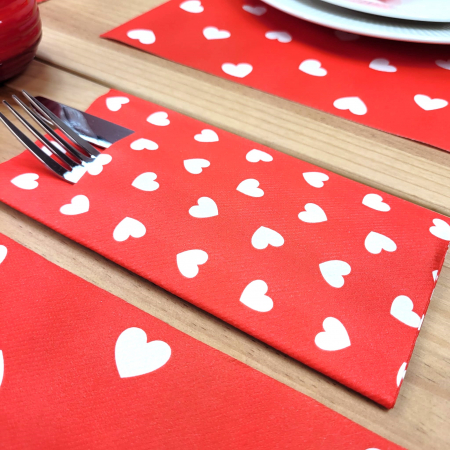 Linclass, HIGH QUALITY - Servetele cu BUZUNAR pentru tacamuri, Linclass Love (inimioare) / 40 x 40 cm / 12 buc