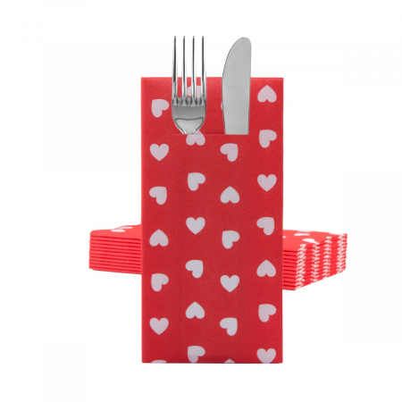 Servetele cu BUZUNAR pentru tacamuri, Linclass Love (inimioare) / 40 x 40 cm / 12 buc [3]