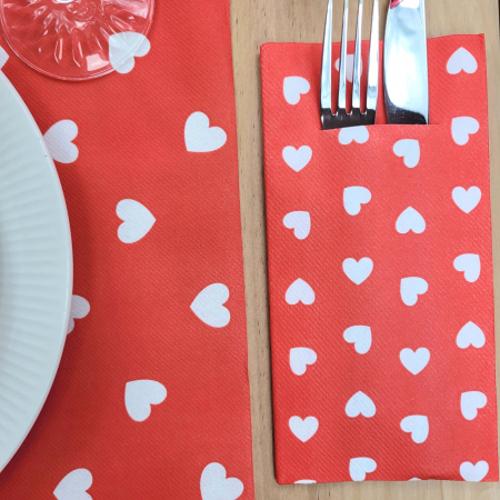 Servetele cu BUZUNAR pentru tacamuri, Linclass Love (inimioare) / 40 x 40 cm / 12 buc [1]