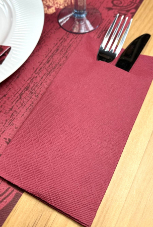 Servetele cu BUZUNAR pentru tacamuri - Tissue Deluxe (Bordo) / 40 x 40 cm / 75 buc [3]