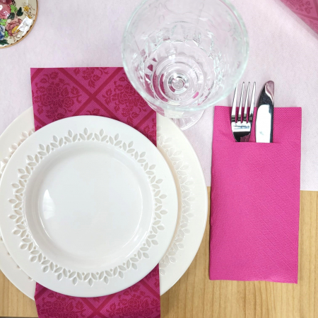 Servetele cu BUZUNAR pentru tacamuri - Tissue Deluxe Roz inchis / 40 x 40 cm / 100 buc [1]