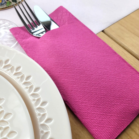 Servetele cu BUZUNAR pentru tacamuri - Tissue Deluxe Roz inchis / 40 x 40 cm / 100 buc [3]