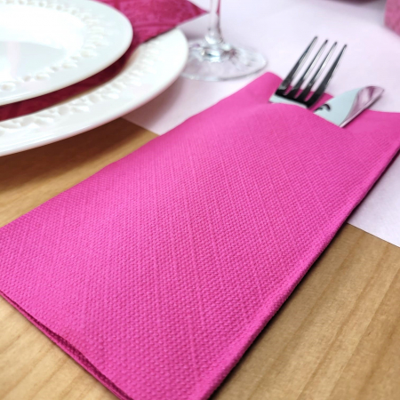 Servetele cu BUZUNAR pentru tacamuri - Tissue Deluxe Roz inchis / 40 x 40 cm / 100 buc [4]