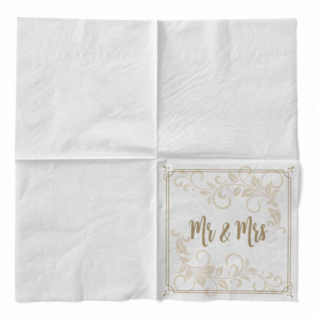 Servetele de masa 3 straturi pentru nunta, Mr & Mrs (ornament) / 33 x 33 cm / 20 buc [2]