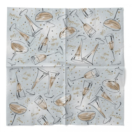 Servetele de masa 3 straturi Tissue - Cheers (gri-auriu), 33 x 33 cm, 100 buc [2]