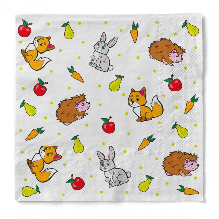 Servetele de masa, 3 straturi - Servetele de masa 3 straturi Tissue - Polly (animalute), 33 x 33 cm, 100 buc