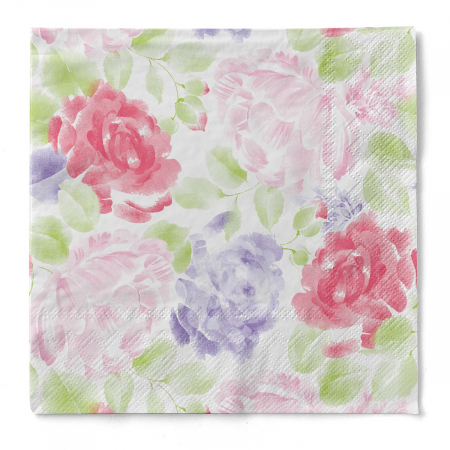 Servetele de masa, 3 straturi - Servetele de masa 3 straturi, Tissue - Valerie (imprimeu floral) / 40 x 40 cm / 100 buc