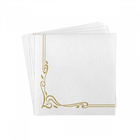 Servetele de masa festive Linclass - Colour Line (albe, contur auriu)  / 40 x 40 cm / 50 buc [6]