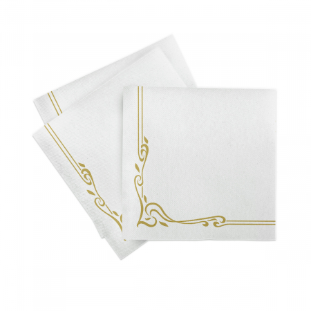 Servetele de masa festive Linclass - Colour Line (albe, contur auriu)  / 40 x 40 cm / 50 buc [5]