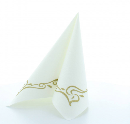 Servetele de masa FESTIVE - Servetele de masa festive Linclass - Colour Line (albe, contur auriu)  / 40 x 40 cm / 50 buc