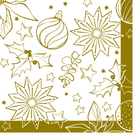 Servetele de masa festive Linclass pentru Craciun/Revelion - Milan (alb-auriu) / 40 x 40 cm / 50 buc [3]