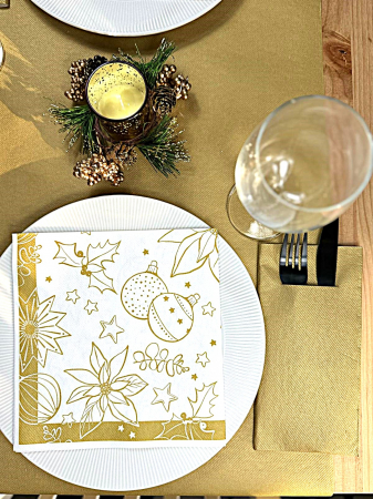 Produse - Servetele de masa festive Linclass pentru Craciun/Revelion - Milan (alb-auriu) / 40 x 40 cm / 50 buc