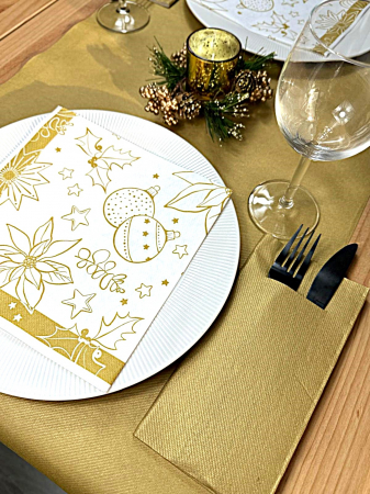 Servetele de masa festive Linclass pentru Craciun/Revelion - Milan (alb-auriu) / 40 x 40 cm / 50 buc [1]