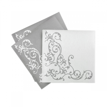 Servetele de masa festive Linclass - Pomp (Argintiu-Alb) / 40 x 40 cm / 50 buc [2]