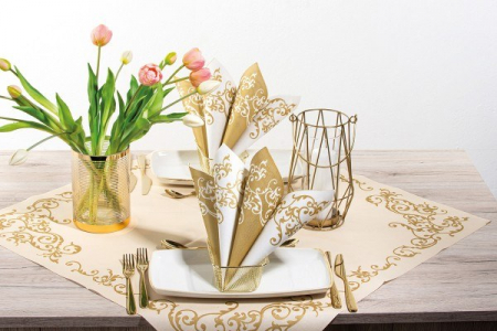 Servetele de masa festive Linclass - Pomp (Auriu-Crem) / 40 x 40 cm / 50 buc [8]