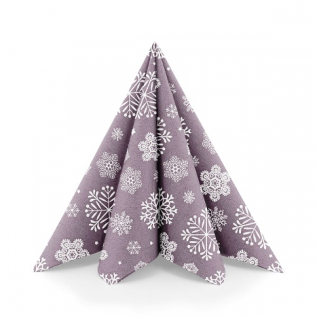Servetele de masa festive Linclass - Steven (fulgi albi, fundal mov inchis)  / 40 x 40 cm / 50 buc [1]