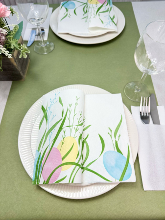Servetele festive - PASTE / EASTER - Set accesorii decorative masa festiva Paste - servetele festive Ostern si traversa de masa Linclass Light Olive