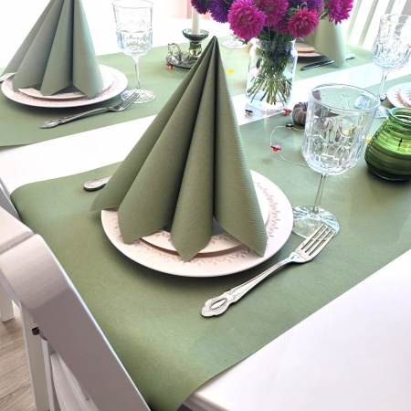 Set accesorii decorative masa festiva - servetele festive Linclass oliv, servetele pentru tacamuri, traversa de masa Linclass Oliv [4]