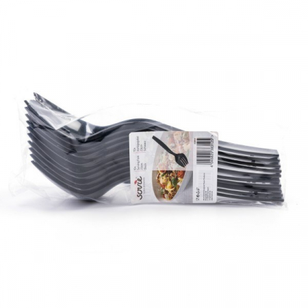 Set furculite premium de servire CATERLINE din plastic negru, 23 cm, 10 buc [1]