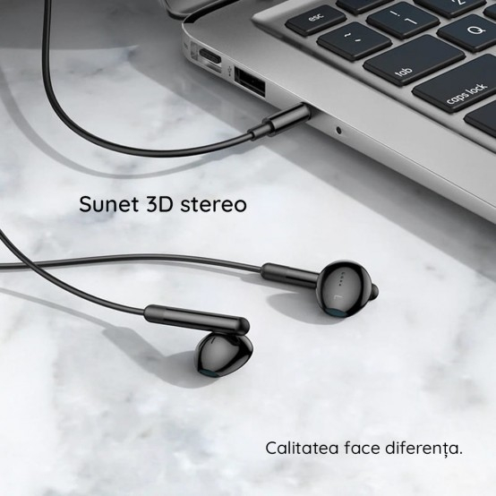 Căști cu Fir HOCO M93 – Jack 3,5 mm, Microfon, Negru [1]