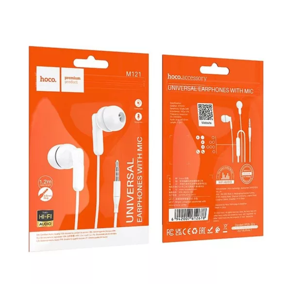 Căști cu Fir HOCO M121 – Jack 3,5 mm, Microfon, Alb [2]