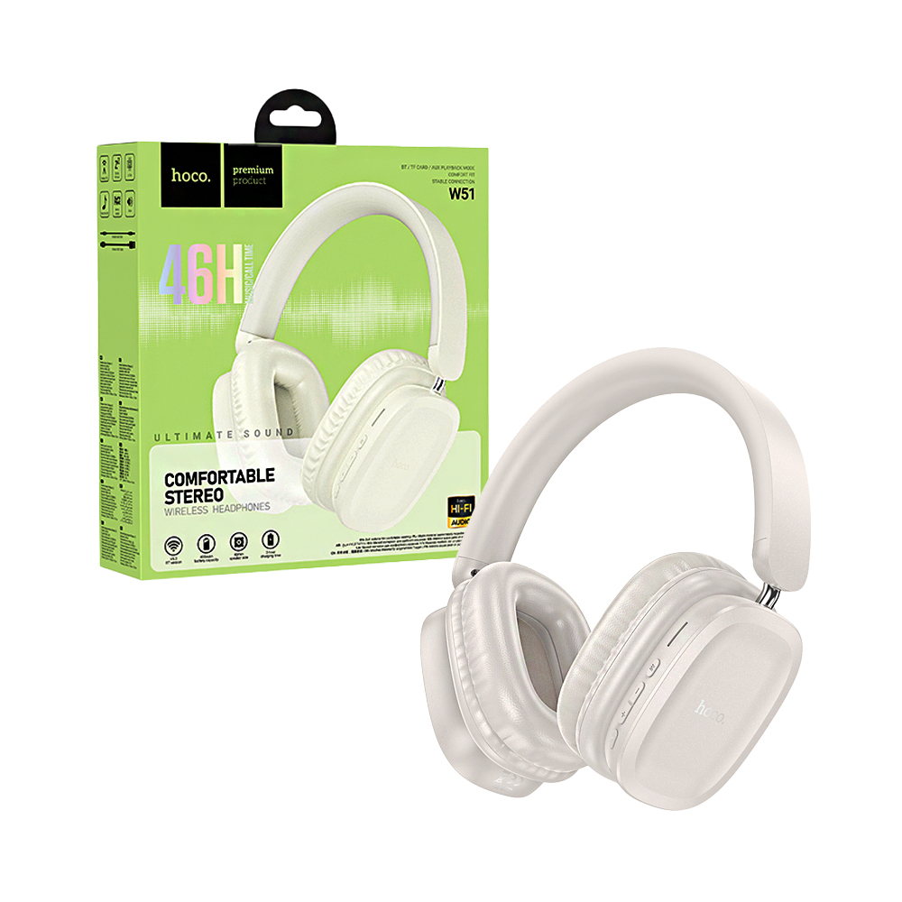 Căști Wireless HOCO W51 – Bluetooth 5.3, Sunet Premium, Alb Lapte [1]