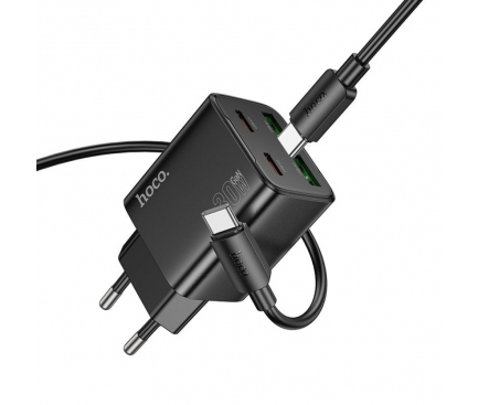 Hoco N56 – Încărcător 2 x Type-C + 2 x USB-A, cablu Type-C la Type-C, PD QC3.0, 30W, negru [1]