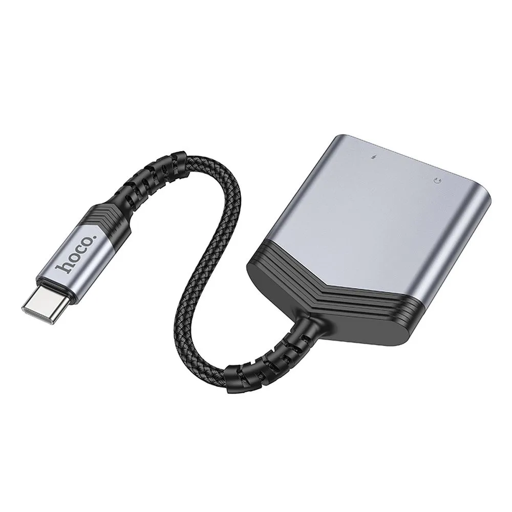 Adaptor Hoco AUX 2-în-1 Type-C la Type-C + Jack 3.5mm, 27W, LS39, Metal Gray [2]