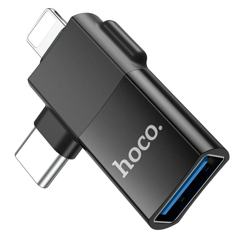 Adaptor HOCO OTG 2în1 Tip-C & Lightning la USB-A – Negru [1]