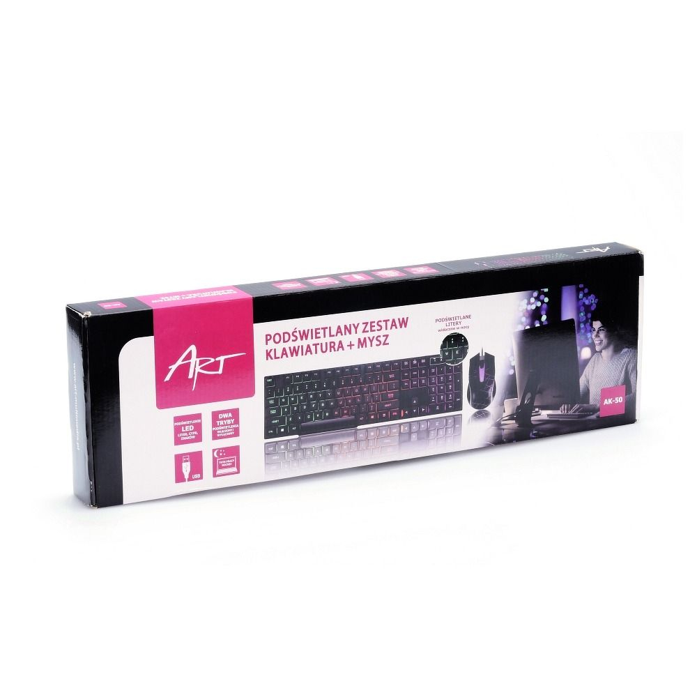 ART set tastatură cu fir USB A QWERTY cu lumină + mouse cu fir USB A cu lumină AK-50 negru [1]