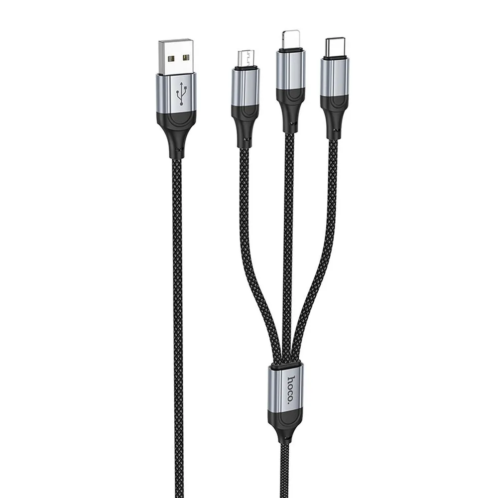 Cablu 3-în-1 Hoco USB-A la Lightning, Micro-USB, Type-C, 2.4A, X102, 1m, Negru [1]