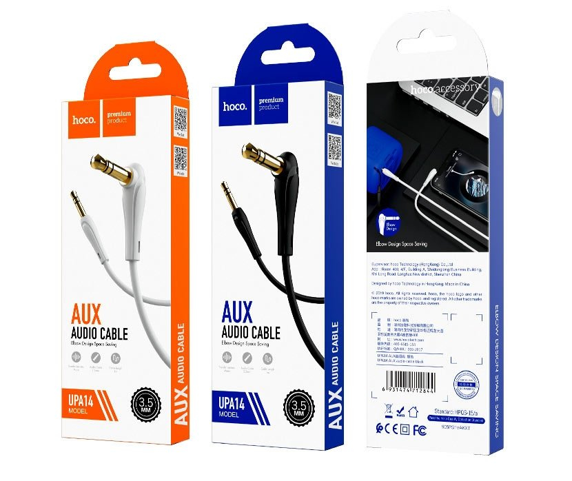 Cablu audio HOCO UPA14 – AUX 3,5 mm Jack-Jack, 1 m, mufă unghiulară, negru [1]