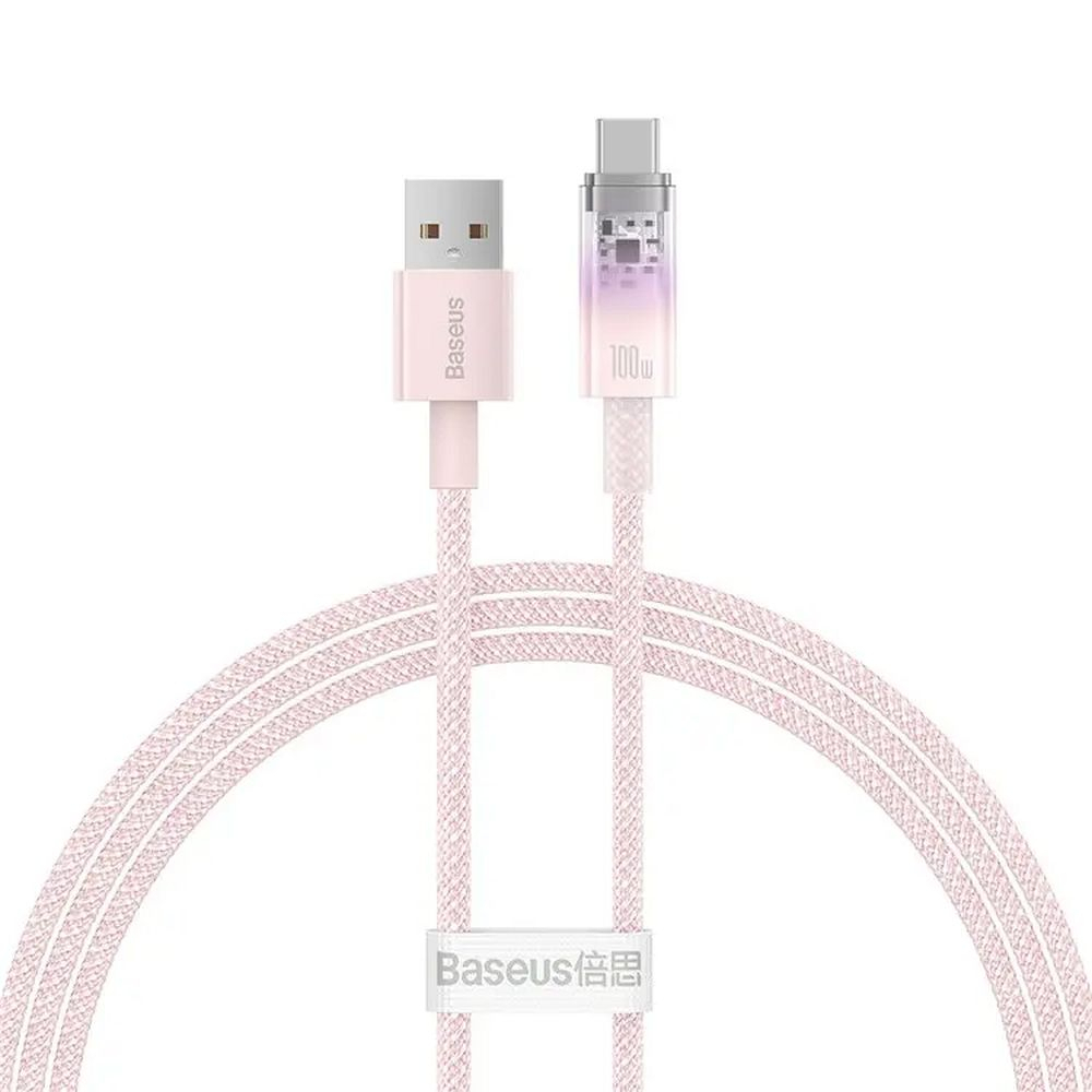 Cablu Baseus Explorer, USB la USB-C, 100W, 6A, Quick Charge, 1m, Roz [1]