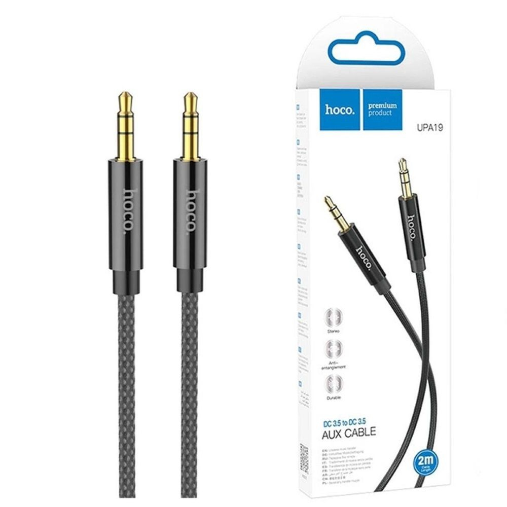 Cablu HOCO AUX UPA19 – Jack 3,5 mm la Jack 3,5 mm, 2 m, Negru [1]