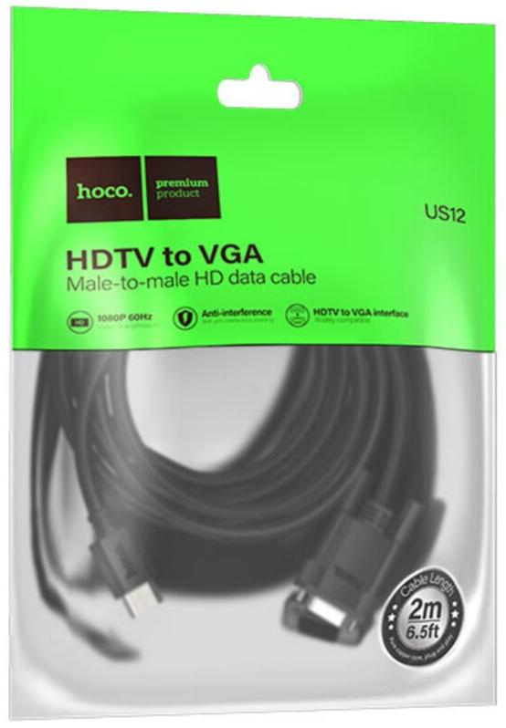 Cablu HOCO US12 HDMI (mascul) la VGA (mascul), HD 1080p, 2 m, Negru [1]