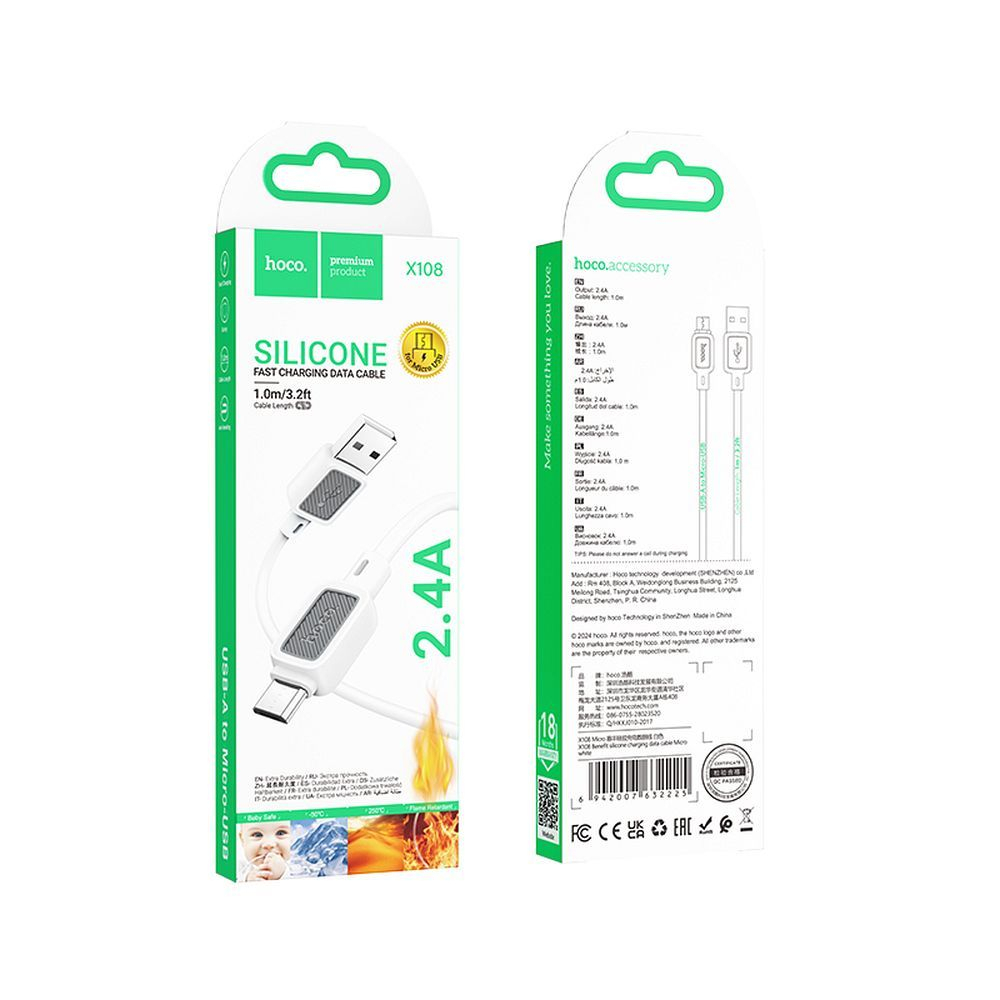 Cablu USB-A la Micro-USB Hoco X108 – 2.4A, 1m, Alb [5]